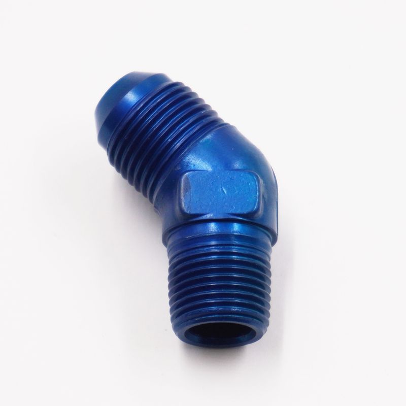 Adapter: -8AN Male x 3/8&#39; NPT Male x 45° (Aluminum) - 823-08D