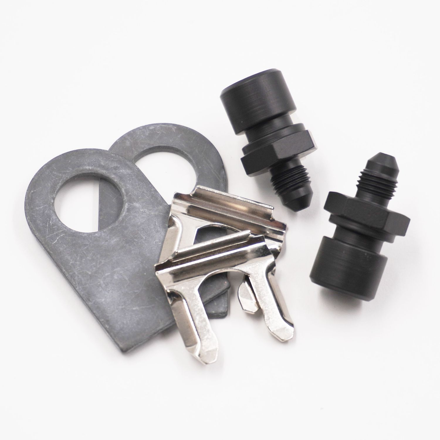 Pure Stealth Brake Line Tab Kit:(10MM-1.00 Inverted Flare x -3 AN Male), -2 Tabs, 2 Clips &amp; 2 Bulkheads - Steel - X2160