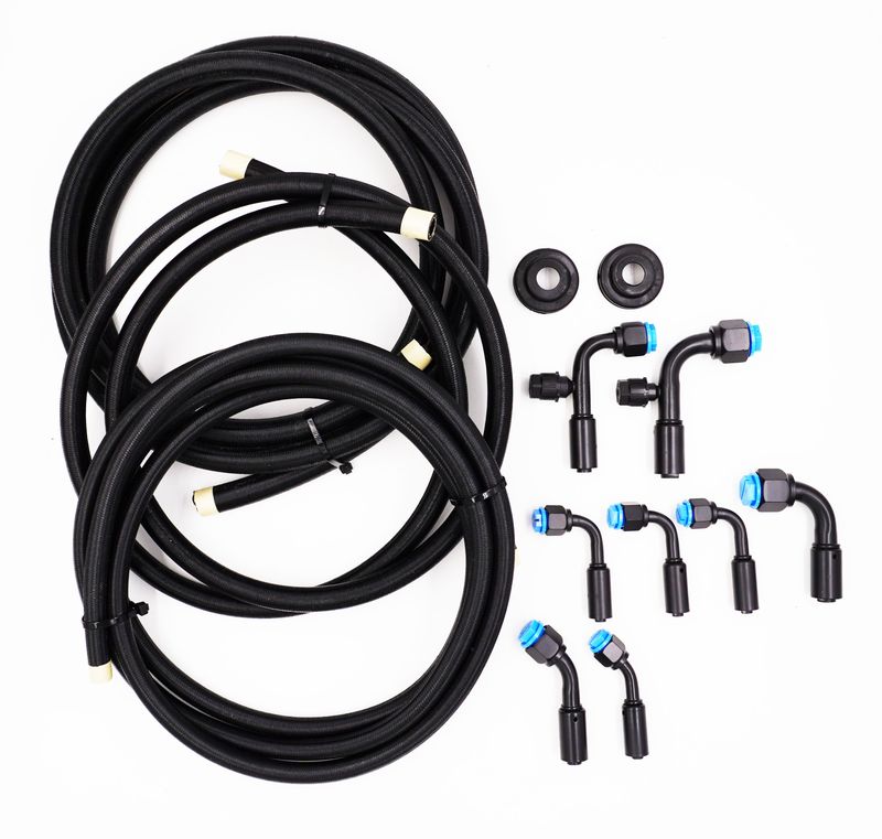 Pure Stealth 8-Fitting Reduced Barrier Beadlock Hose Kit w/o Drier - 90 Degree Service Ports - Braided Hose - XX15548-90