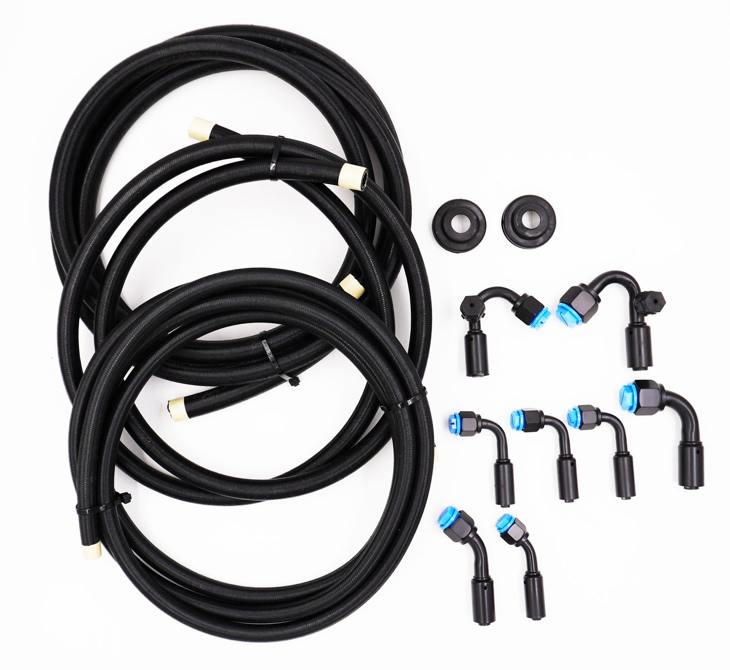 Pure Stealth 8-Fitting Reduced Barrier Beadlock Hose Kit w/o Drier - 135 Degree Service Ports - Braided Hose - XX15548-135, Color: Stealth Black