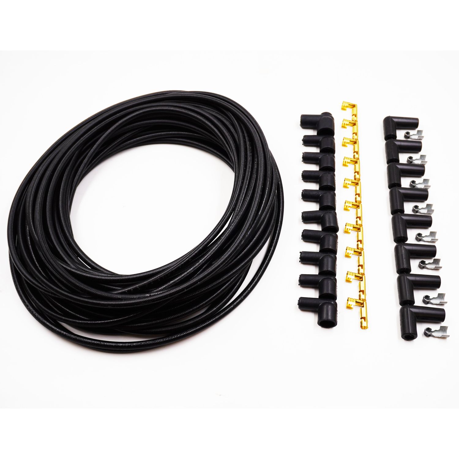 Pure Heritage Cloth Covered LS Relocated Ignition Wire Kit - Conventional Distributor &amp; Coil - 70-IGN-LSRELOC-KIT, Color: Stealth Black