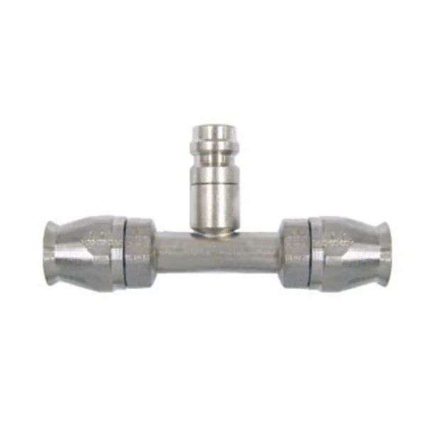 #8 Braided Stainless Line Fitting - Straight Hose to Hose w/ Service Port - 36547-VUR