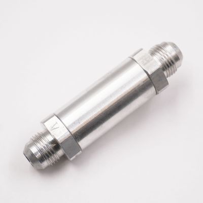 Fuel Filter Assembly: -8AN x -8AN - 100 Micron Stainless Element - 1&quot; Diameter - (Clear Aluminum) - 5020