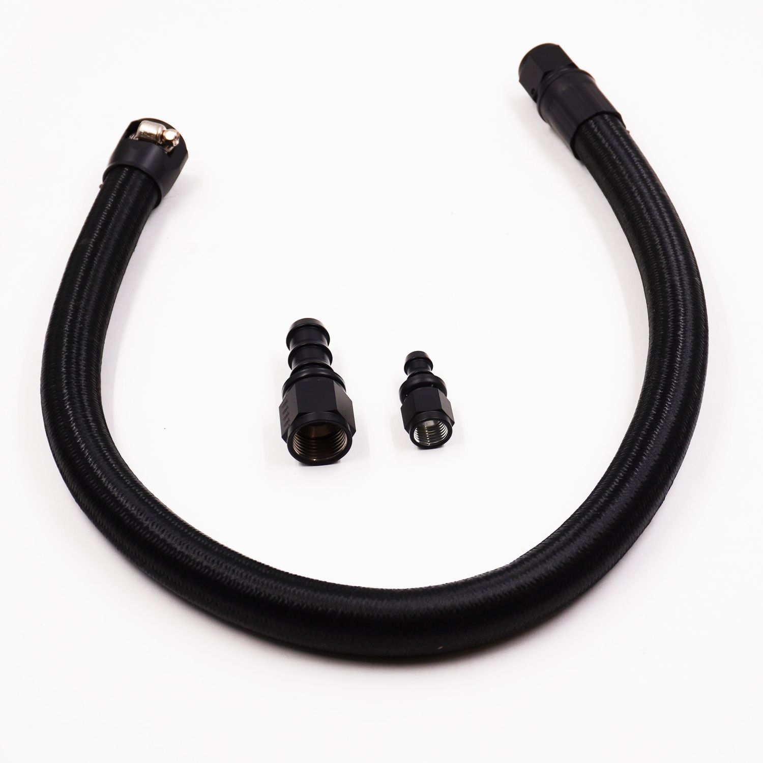 Pure Stealth Remote Reservoir Power Steering Hose Kit - 180° on Pump - 180 Degree on Reservoir - X119180180, Color: Stealth Black