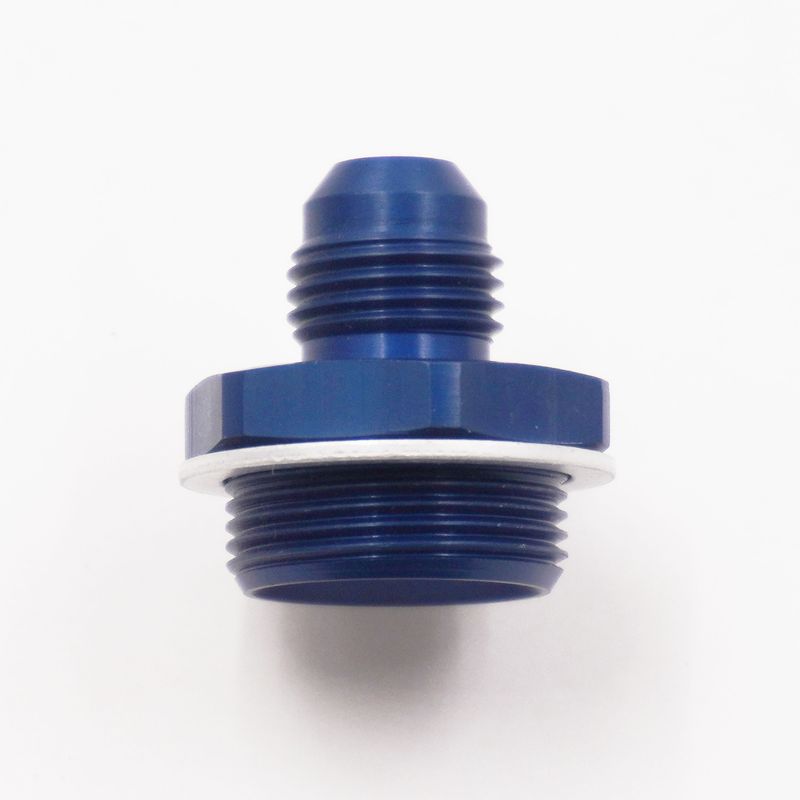Holley Carburetor Adapter Fitting: 7/8-20 Male x -6 AN Male W/ Aluminum Crush Washer (Blue Aluminum - 1 Fitting) - 5150D
