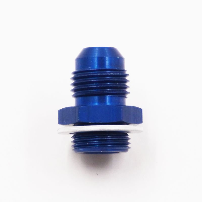 Carburetor Adapter Fitting: 9/16-24  x -6 AN W/ Aluminum Crush Washer (Blue Aluminum) - 5110