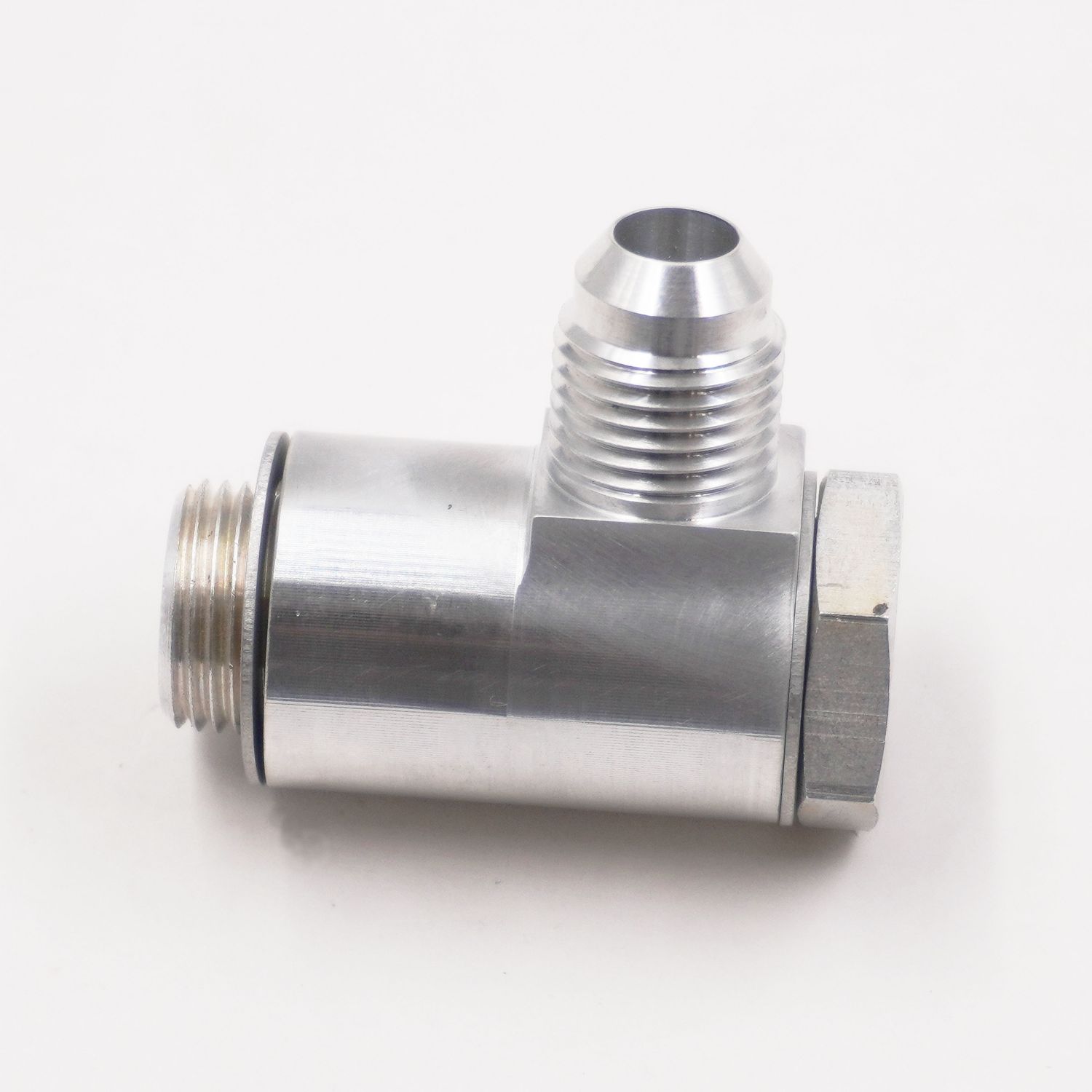 Single Carburetor Banjo Fitting Assembly: 5/8-20 X -6AN Single Banjo Fitting (Clear Aluminum  W/ Crush Washers)- 5250