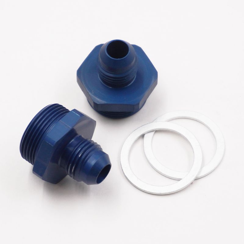 Holley Carburetor Adapter Fittings: 7/8-20 X-6 AN Male W/ Crush Washers (Blue Aluminum - 2 Fittings ) - 5170