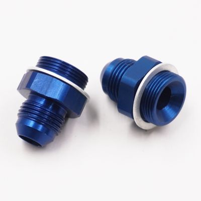 Holley Carburetor Adapter Fittings: 7/8-20 x -8AN  (Blue Aluminum - Pair w/ Crush Washers) - 5190