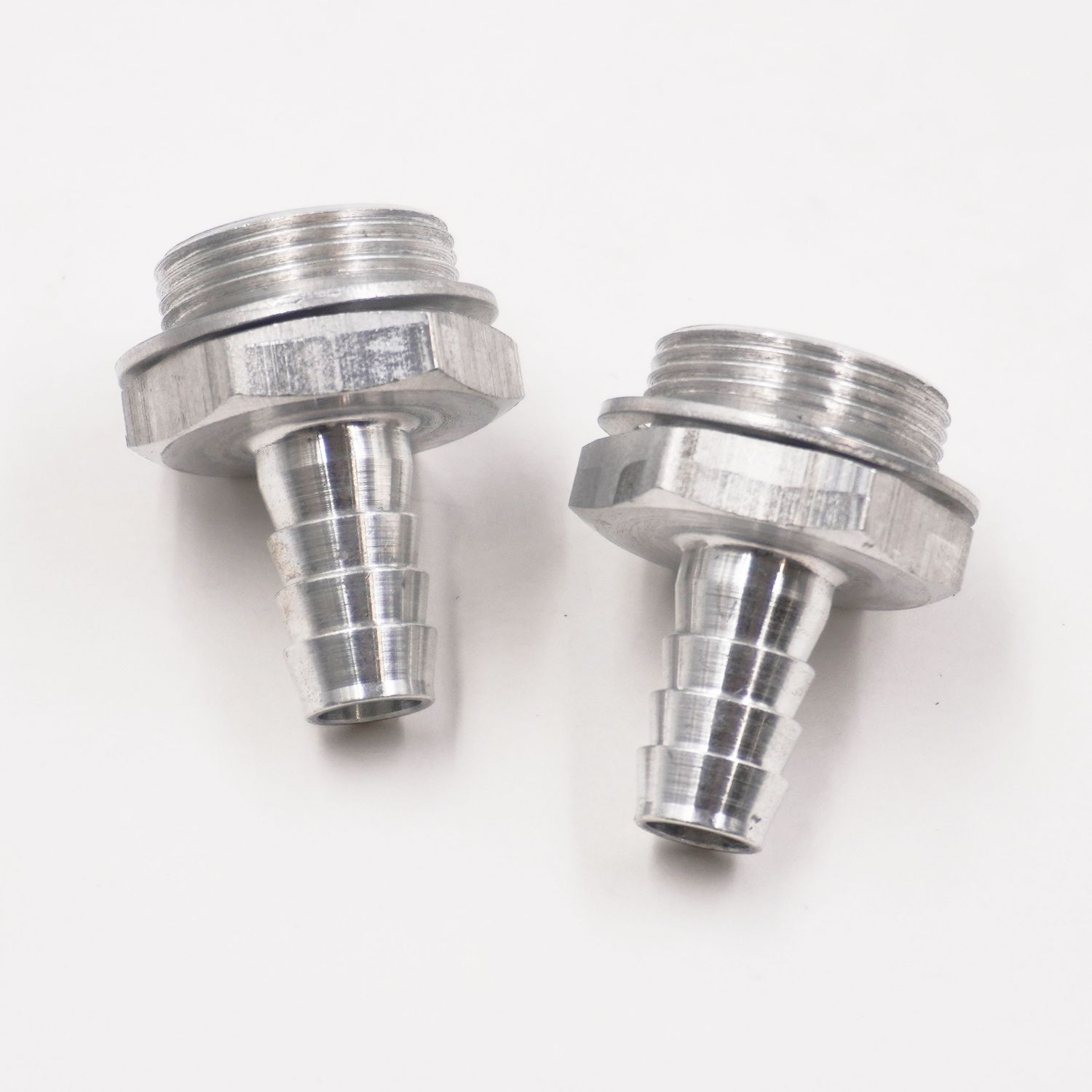 Holley Carburetor Adapter Fittings: 7/8-20 X 3/8 Hose Barb W/ Crush Washers (Clear Aluminum - Pair) -5175