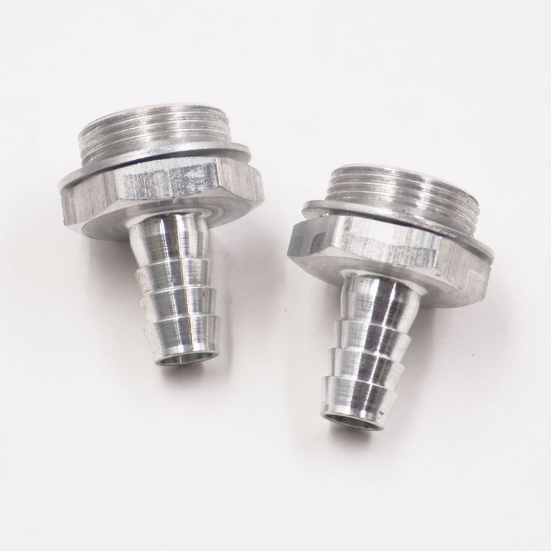 Holley Carburetor Adapter Fittings: 7/8-20 X 3/8 Hose Barb W/ Crush Washers (Clear Aluminum - Pair) -5175