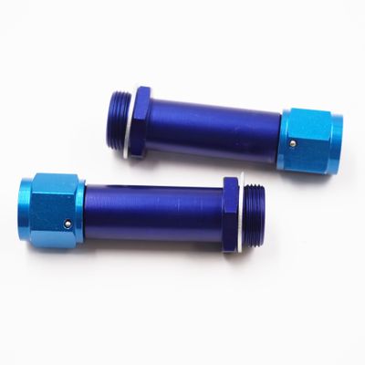 Holley Carburetor Adapter Fittings:  7/8-20 X -8 Female Swivel Nut X 2 1/4&quot; Long  W/ Crush Washer (Pair - Blue Aluminum) - 5165