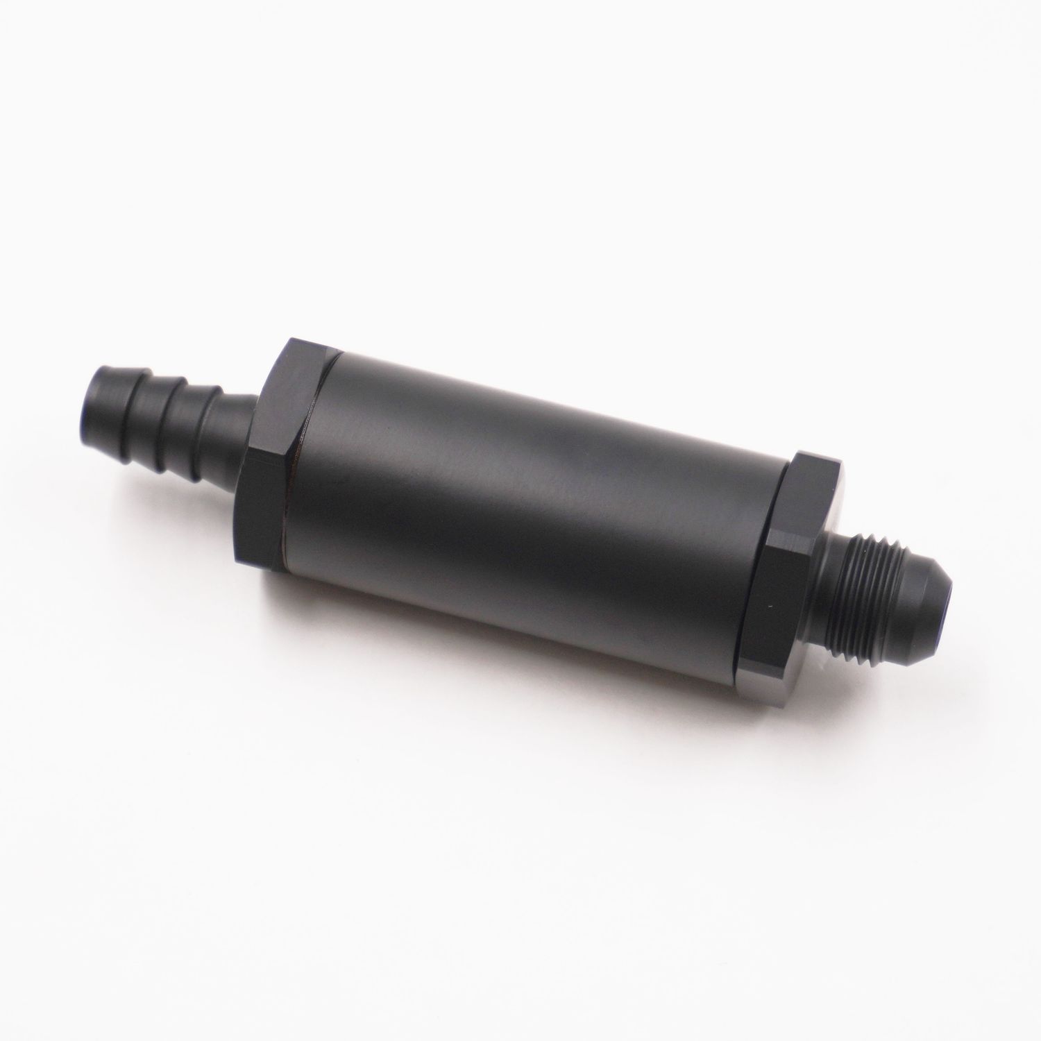 Pure Choice Fuel Filter Assembly: -6 AN X -3/8 Hose Barb - 100 Micron Stainless Element - 1&quot; Diameter - (Stealth Black) - X5015