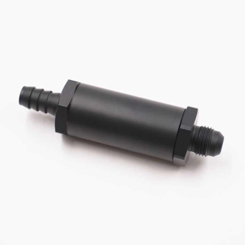 Pure Choice Fuel Filter Assembly: -6 AN X -3/8 Hose Barb - 100 Micron Stainless Element - 1&quot; Diameter - (Stealth Black) - X5015
