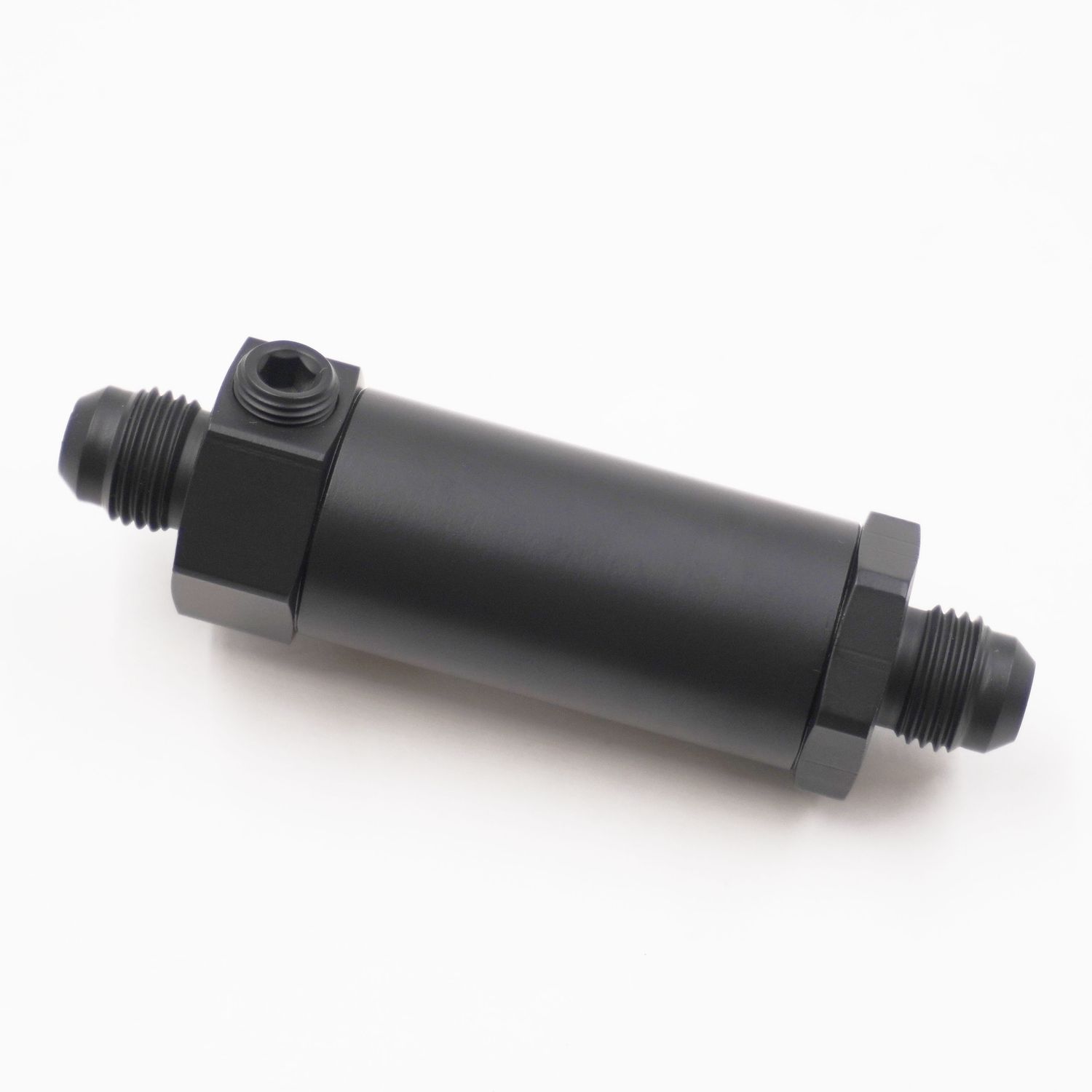 Pure Stealth Fuel Filter Assembly: -6 AN X -6AN With Gauge Port- 100 Micron Stainless Element - (Stealth Black) -X5005