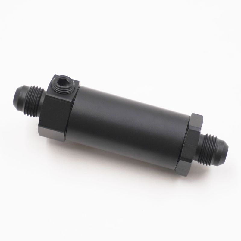 Pure Stealth Fuel Filter Assembly: -6 AN X -6AN With Gauge Port- 100 Micron Stainless Element - (Stealth Black) -X5005