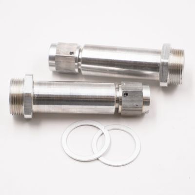 Holley Carburetor Adapter Fittings:  7/8-20 X -6 Female Swivel Nut X 2 1/4&quot; Long  W/ Crush Washer (Pair - Clear Aluminum) - 5162DC
