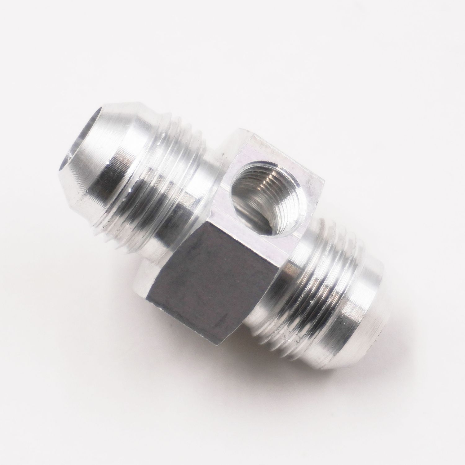 Pressure Gauge Adapter:  -8 Male x -8 Male w/ 1/8&quot; NPT Gauge Port (Clear Aluminum ) - 5310C