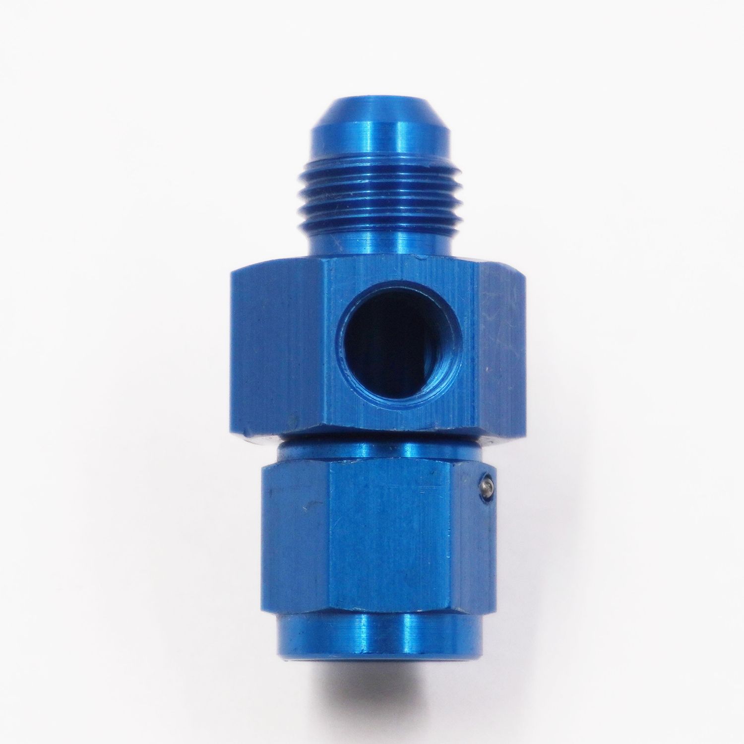 Pressure Gauge Adapter Fitting: -6AN Male x -6AN Female W/ 1/8&quot; NPT Gauge Port in Hex - (Blue Aluminum) - 5320