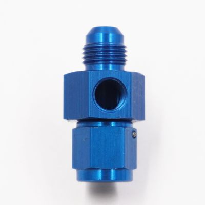 Pressure Gauge Adapter Fitting: -6AN Male x -6AN Female W/ 1/8&quot; NPT Gauge Port in Hex - (Blue Aluminum) - 5320