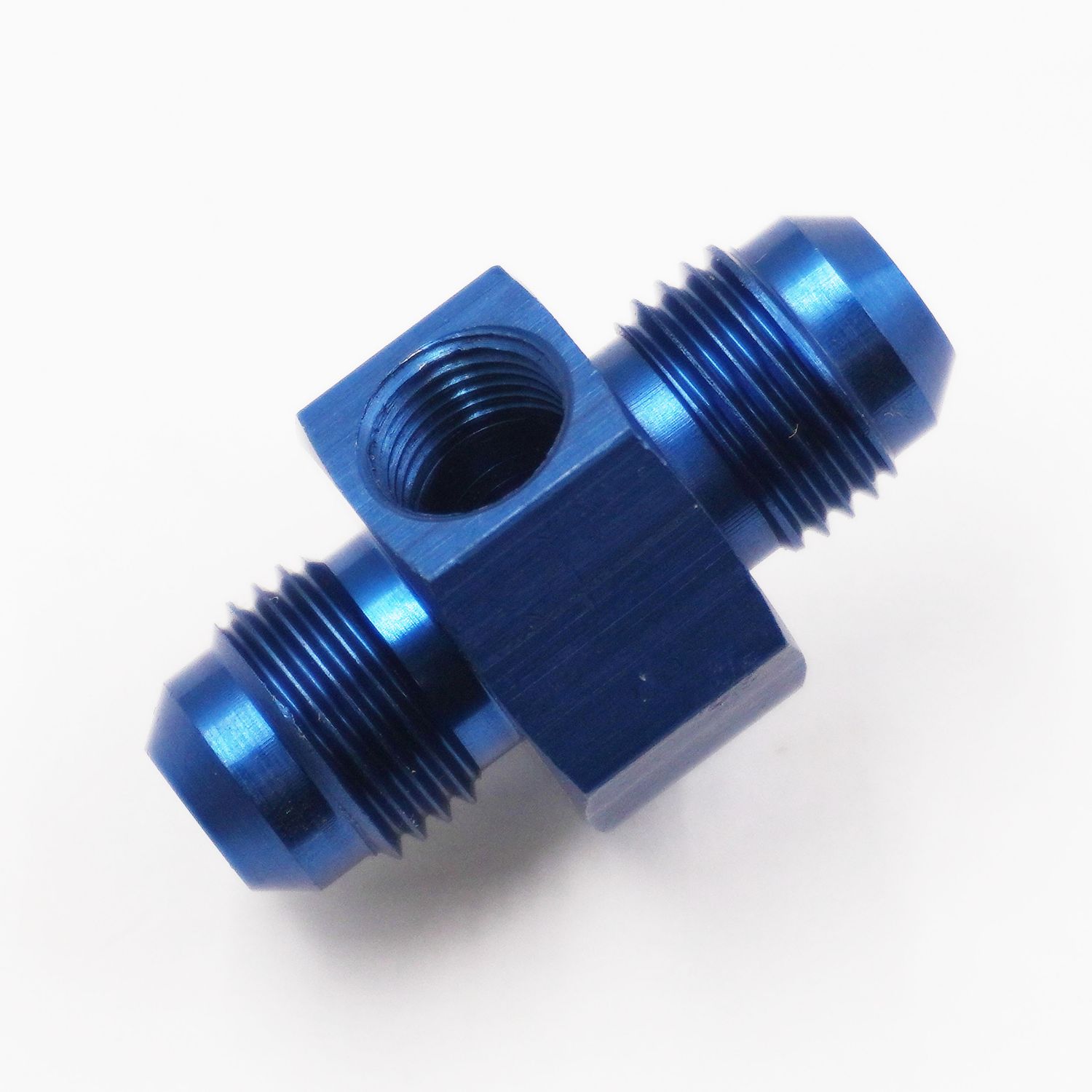 Gauge Adapter: -6AN Male x -6AN Male W/ 1/8&quot; NPT Gauge Port in Hex - (Blue Aluminum) - 5300