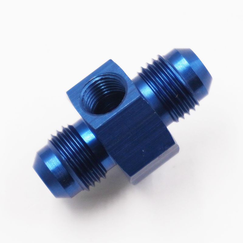 Gauge Adapter: -6AN Male x -6AN Male W/ 1/8&quot; NPT Gauge Port in Hex - (Blue Aluminum) - 5300