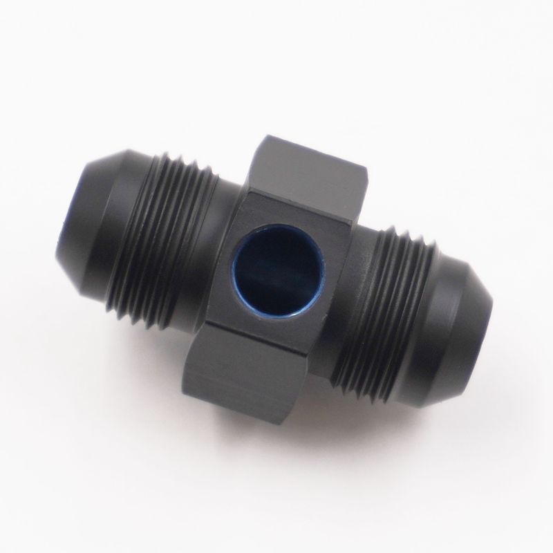 Pure Stealth Gauge Adapter:  -8 Male x -8 Male W/ 1/8 NPT Gauge Port  (Blue Aluminum ) - X5310