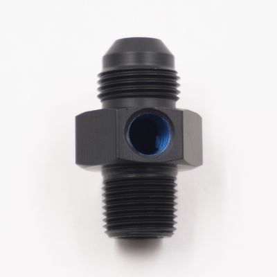 Pure Stealth Pressure Gauge Adapter: -8 AN x 3/8&quot; NPT Male W/ 1/8&quot; NPT Gauge Port( Blue Aluminum) - X5315