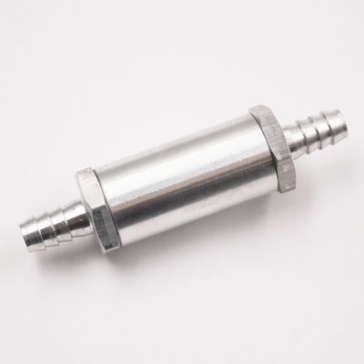 Fuel Filter Assembly: 3/8&quot; Hose Barb x 3/8 Hose Barb - 100 Micron Stainless Element - 1&quot; Diameter (Clear Aluminum) - 5040