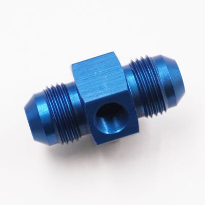 Pressure Gauge Adapter Fitting: -8AN Male x -8AN Male W/ 1/8&quot; NPT Gauge Port in Hex -  (Blue Aluminum) - 5310D