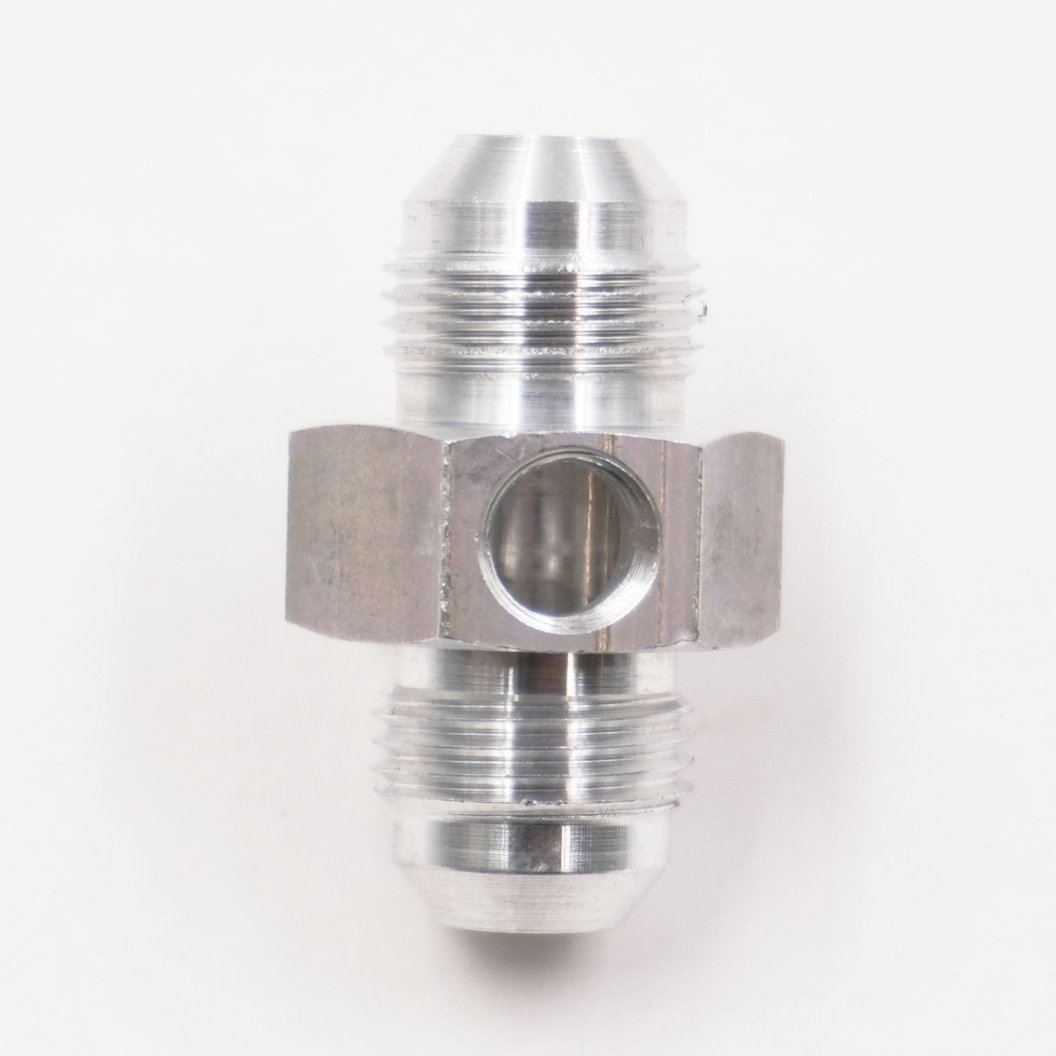 Pressure Gauge Adapter Fitting:  -8 Male x -8 Male W/ 1/8&quot; NPT Gauge Port in Hex -  (Clear Aluminum ) - 5310C