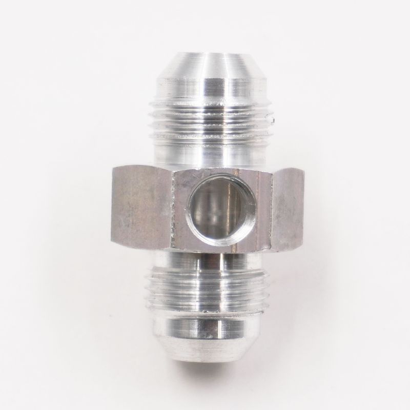 Pressure Gauge Adapter Fitting:  -8 Male x -8 Male W/ 1/8&quot; NPT Gauge Port in Hex -  (Clear Aluminum ) - 5310C