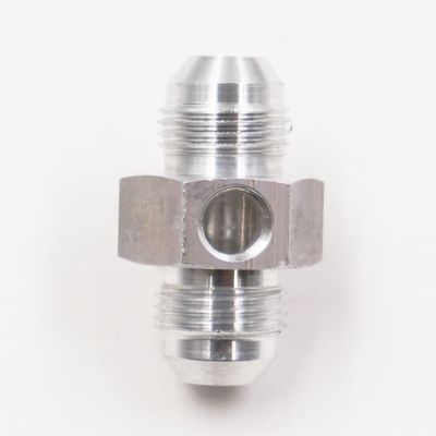 Pressure Gauge Adapter Fitting:  -8 Male x -8 Male W/ 1/8&quot; NPT Gauge Port in Hex -  (Clear Aluminum ) - 5310C