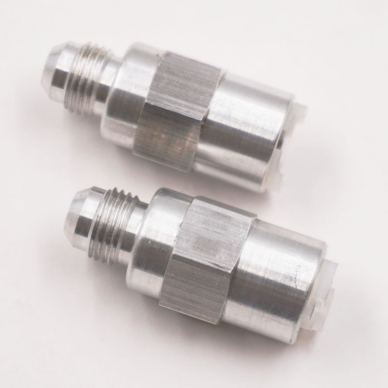 Ford Fuel Filter Adapter Fittings: 5/16 Female Push Connect x -6AN Male fittings  - (Pair - Clear Aluminum) - 5790