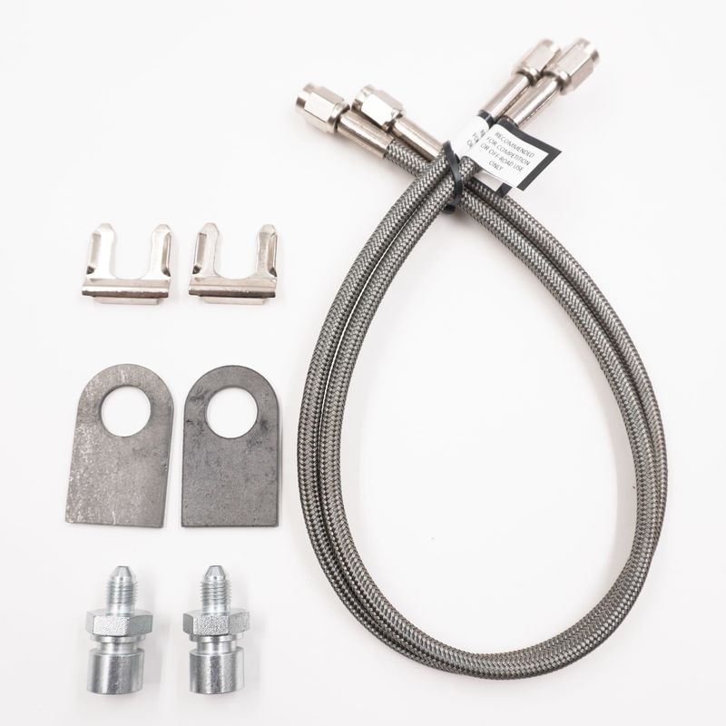 Brake Flex Line Kit: - 18&quot; x -3AN x 3/16 Female Inverter Flare - (Includes Hoses, Tabs, Clips &amp; Bulkhead Adapters) - 2570