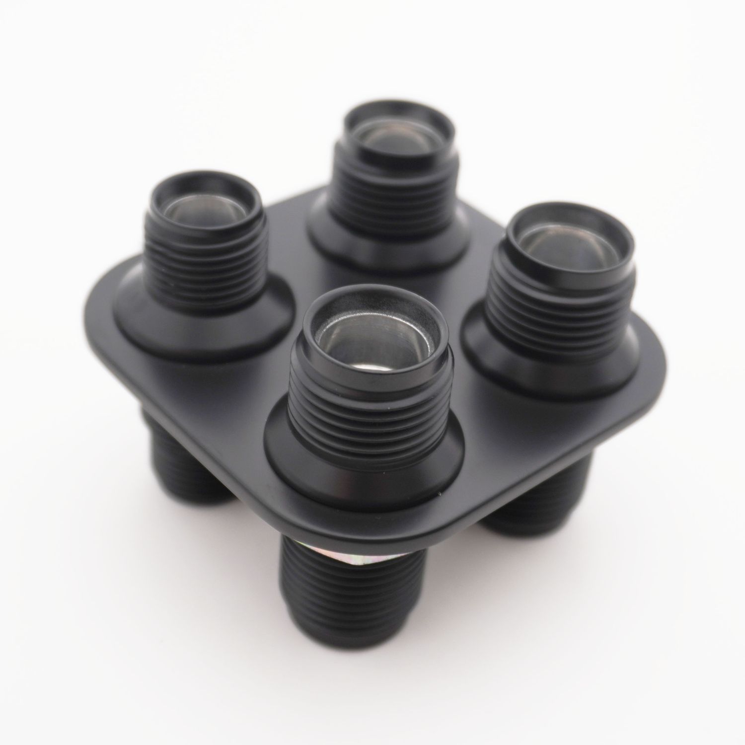 Pure Stealth Black Streamline 4-Way Aluminum #8-#10 Square Bulkhead - X384800-MBA