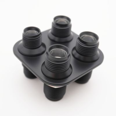Pure Stealth Black Streamline 4-Way Aluminum #8-#10 Square Bulkhead - X384800-MBA