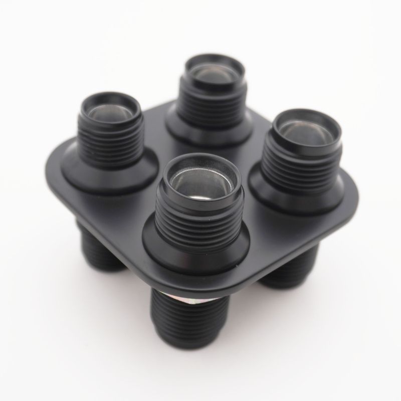 Pure Stealth Black Streamline 4-Way Aluminum #8-#10 Square Bulkhead - X384800-MBA