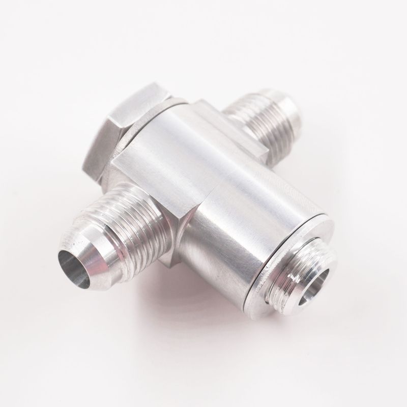 Double Carburetor Banjo Fitting Assembly: 9/16-24x -6AN Double Banjo Fitting (Clear Aluminum w/ Crush Washers) - 5256