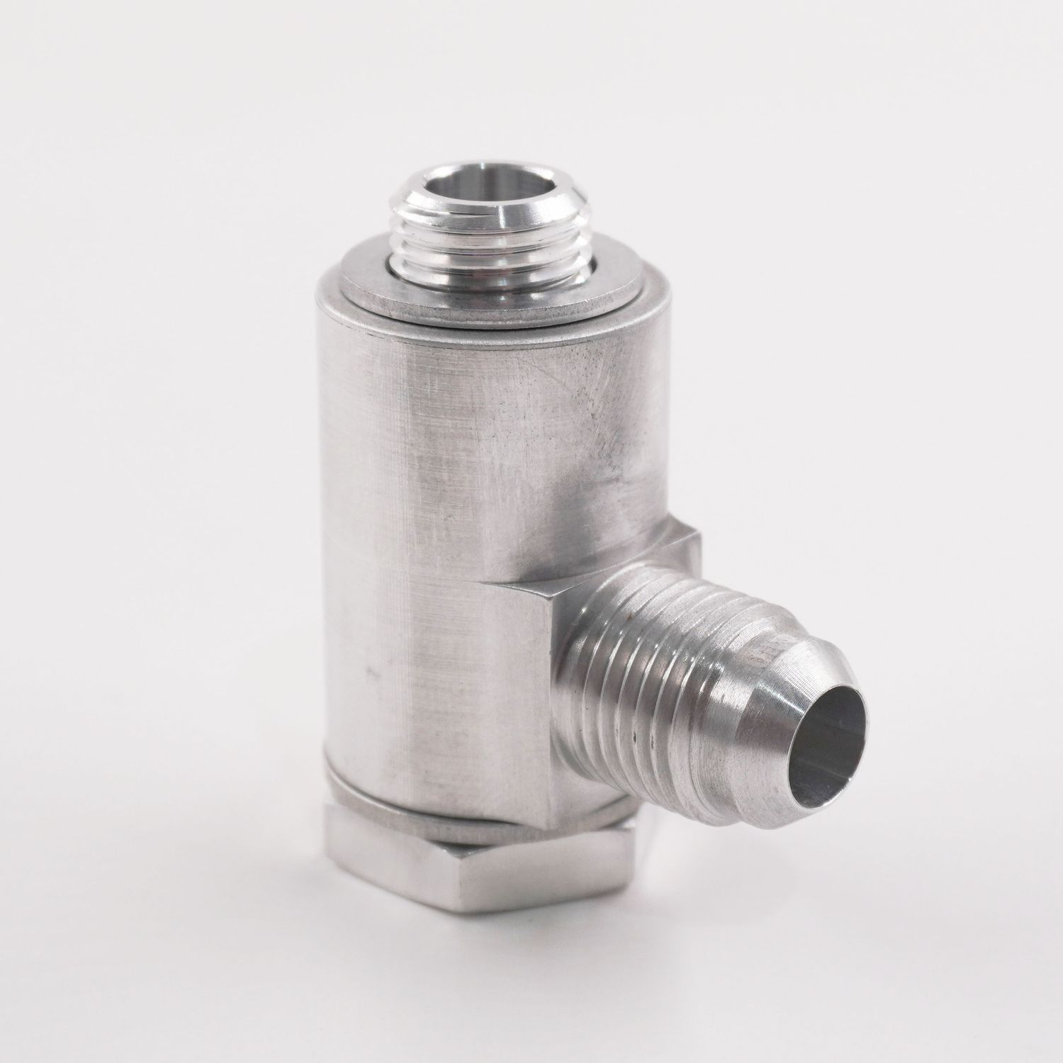 Single Carburetor Banjo Fitting Assembly: 1/2-20 X -6AN Single Banjo Fitting (Clear Aluminum  W/ Crush Washers)- 5252