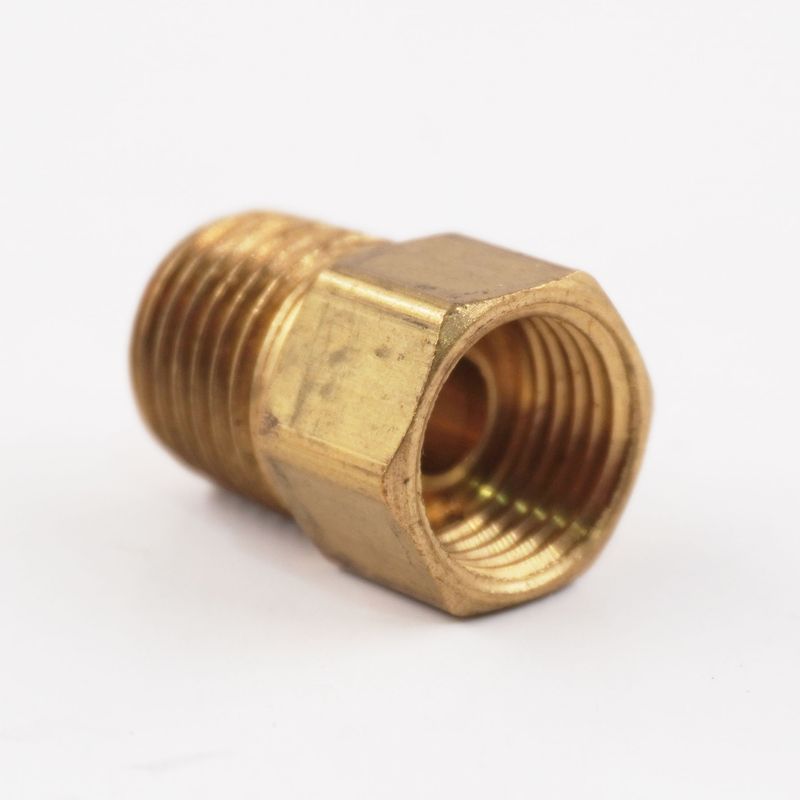 Adapter: 1/4 Male NPT x 5/16 Female Inverted Flare(1/2-20 Thread) - Brass - 202-05-04