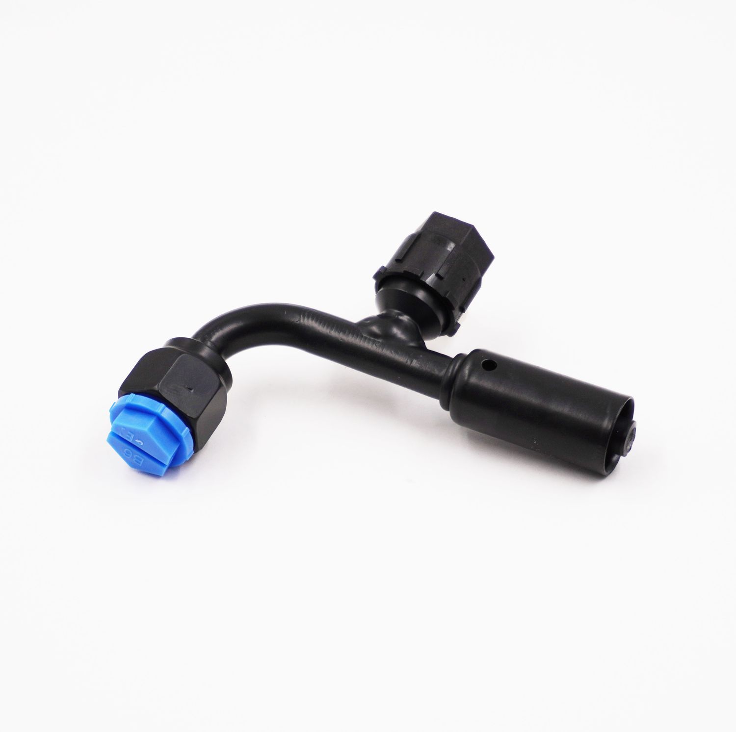 Pure Stealth Black Reduced Barrier Beadlock A/C Hose End Fittings with Service Port - 90 Degree, Size: #6 - X355310