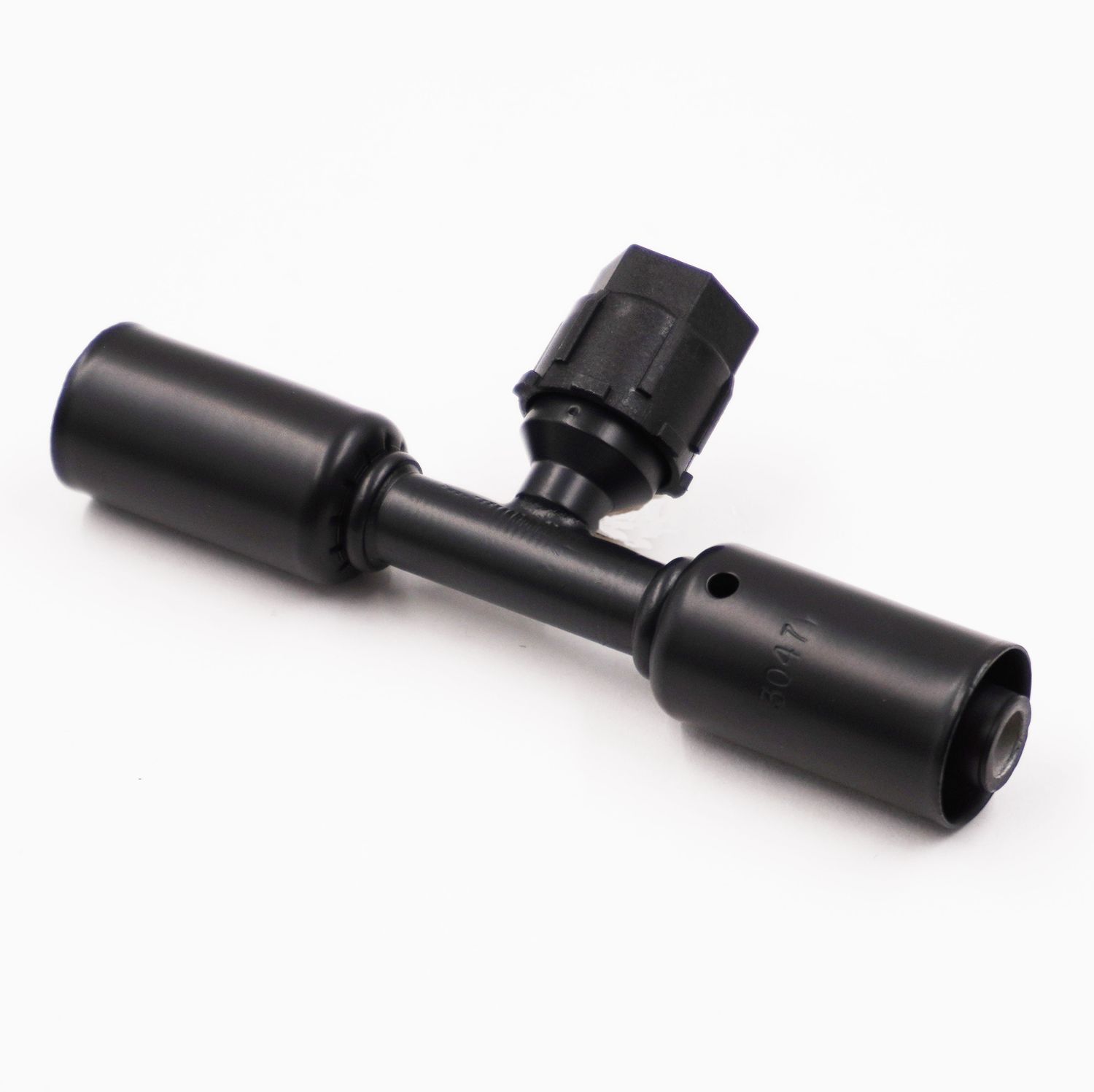 Pure Stealth Black Reduced Barrier Beadlock A/C Hose End Fitting - Inline with Service Port, Size: #6 - X358250