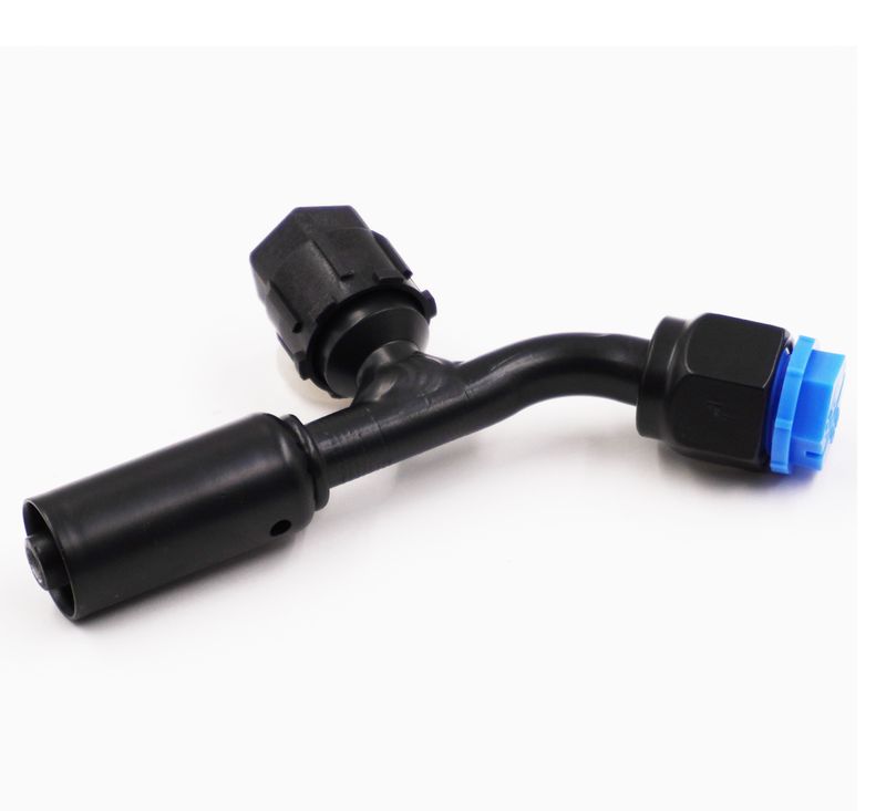 Pure Stealth Black Reduced Barrier Beadlock A/C Hose End Fittings with Service Port - 45 Degree