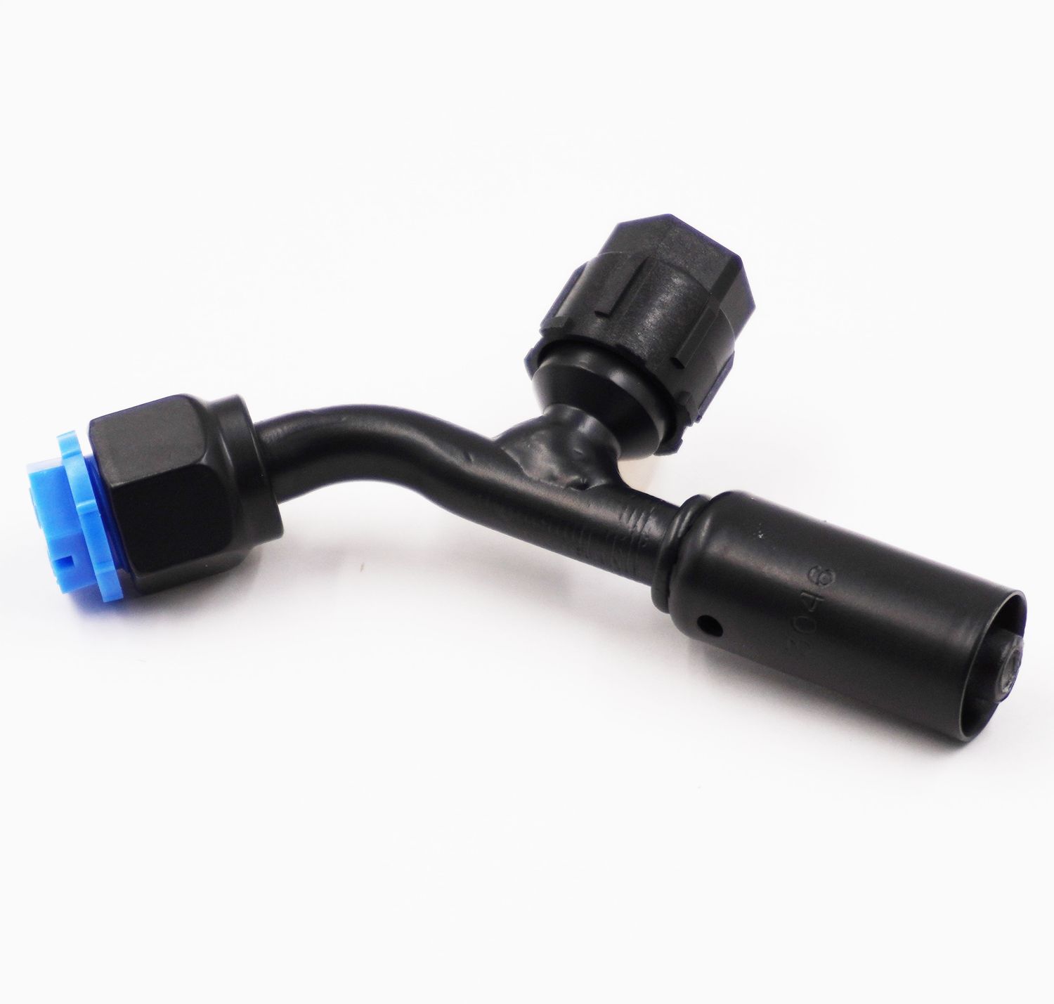 Pure Stealth Black Reduced Barrier Beadlock A/C Hose End Fittings with Service Port - 45 Degree, Size: #6 - X355210