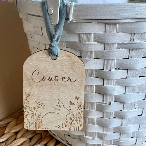 Easter Gift Tag, Rectangle, Sitting bunny/Flower Bunny