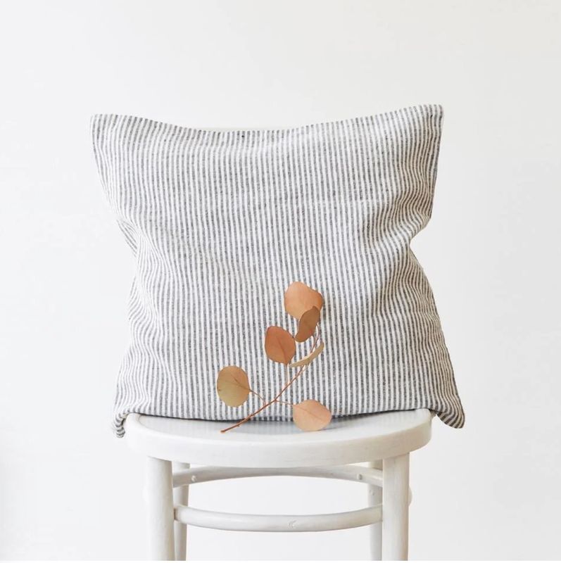 BLACK STRIPE LINEN CUSHION 20X20