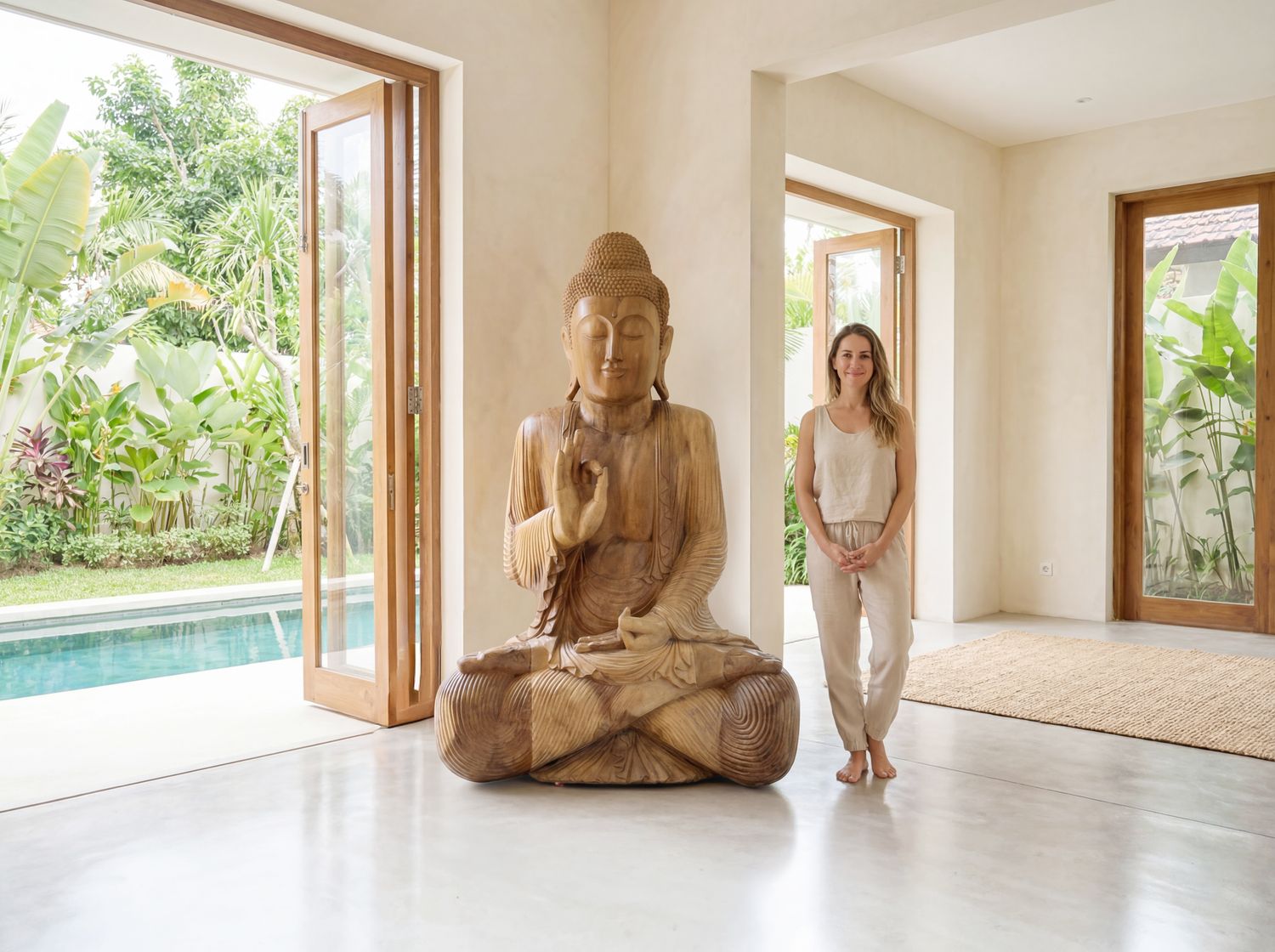 7 FOOT SUAR WOOD BUDDHA