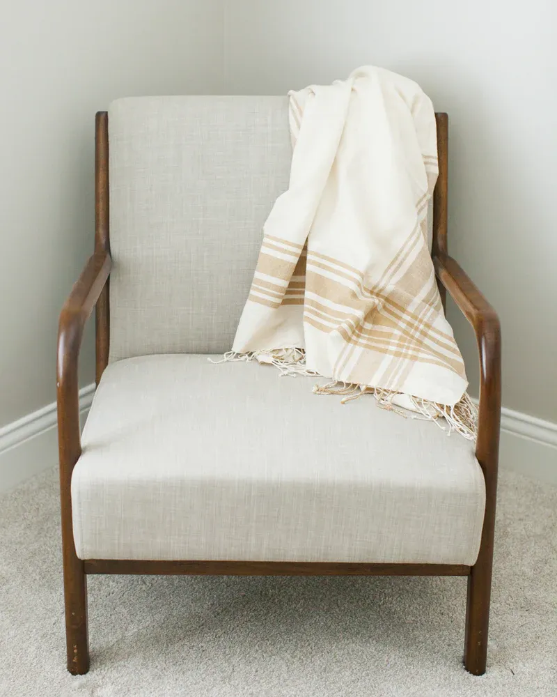 CABIN HATCH COTTON THROW BLANKET - BEIGE