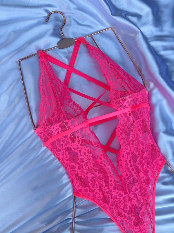 Turn up the heat in this sizzling hot pink laced two-piece—bold, playful, and unapologetically fierce
